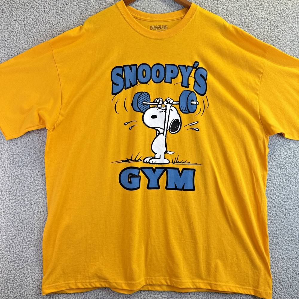 Peanuts 'Snoopy's Gym' Yellow Graphic T-Shirt 3XL 2022 Fun Humor Workout Weights